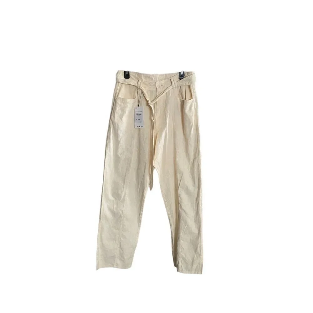 Zara NWT women’s linen blend relaxed fit belted pants size 30